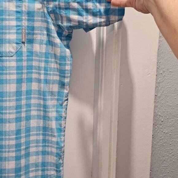 Columbia Mens Blue Plaid Short-Sleeve Button-Up Shirt Size L - Picture 6 of 10